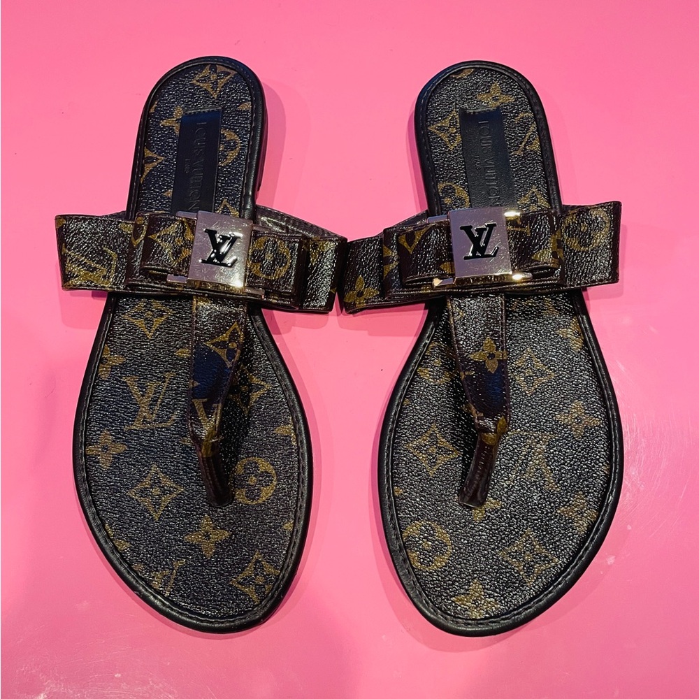 LV Brown and Gold Dressy Sandals - New